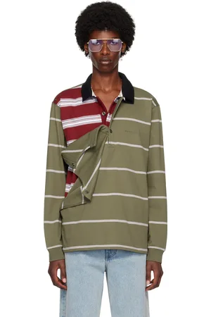 Y / PROJECT Green & Red Double Collar Snap Off Long Sleeve Polo