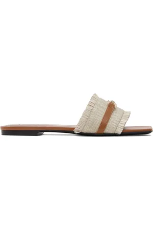 VERSACE Beige Fabric & Calf Leather Sandals