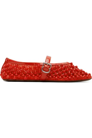 Alaïa Red Studded Fishnet Ballerina Flats