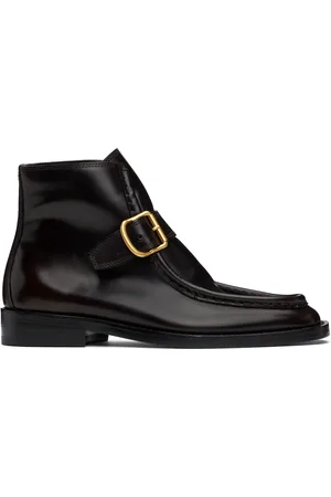 DRIES VAN NOTEN Brown Brogue Buckle Leather Boots