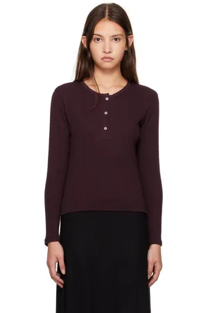 Leset Purple Pointelle Long Sleeve Henley