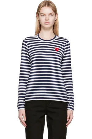 Comme des Garçons White & Navy Heart Patch Long Sleeve T-Shirt