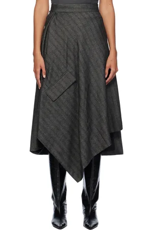 REMAIN Birger Christensen Gray Striped Draped Midi Skirt