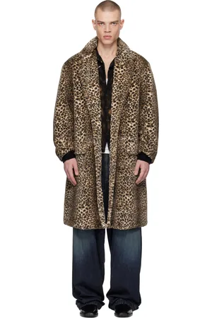 Wacko Maria Brown Chesterfield Faux-Fur Coat