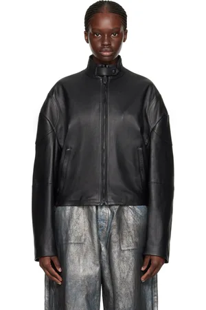 Acne Studios Black Dropped Shoulder Leather Jacket