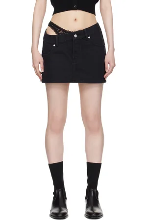 Alexander Wang Black Pre-Styled Asymmetrical Lace Denim Miniskirt