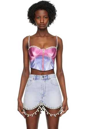 AREA Pink & Blue Ombre Crystal Tank Top