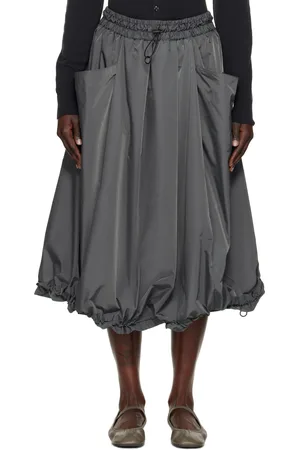 YOHJI YAMAMOTO Gray PE Twill R-Volume Midi Skirt