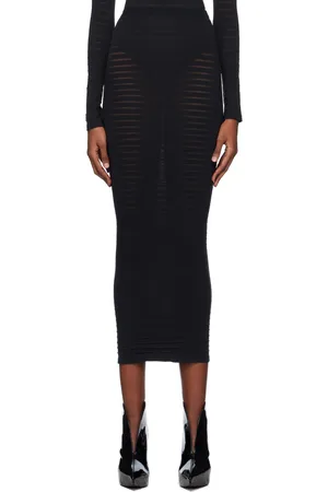 Alaïa Black Striped Midi Skirt