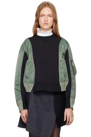 SACAI Navy & Green Bomber Sweatshirt
