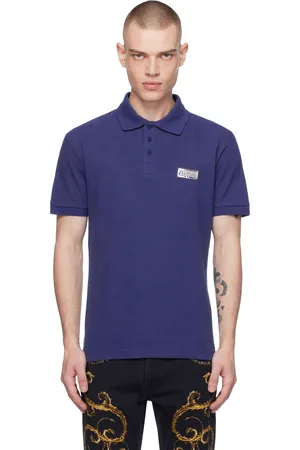 VERSACE Blue Logo Slim-Fit Polo