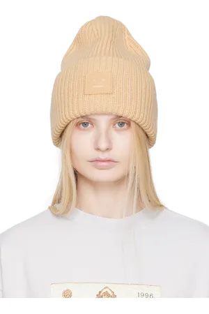 Acne Studios Beige Large Face Logo Beanie