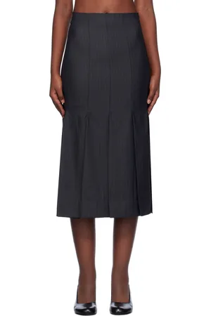 Ganni Gray Stripe Suiting Midi Skirt