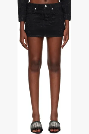 Alexander Wang Black Allover Tonal Hotfix Denim Miniskirt