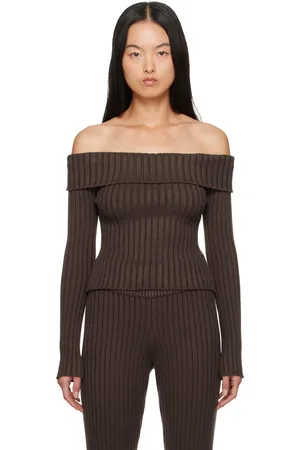 DANIELLE GUIZIO Brown Thalia Off Shoulder Sweater