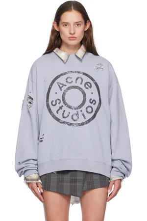 Acne Studios Blue Distressed Printed-Logo Sweatshirt