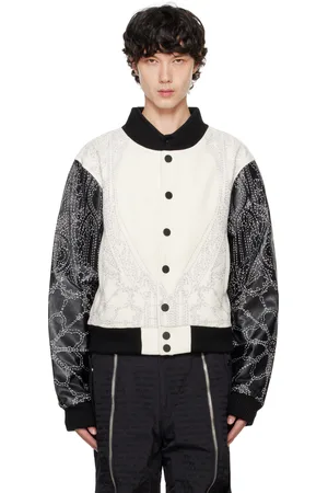 Who Decides War White & Black Notre Dame Varsity Leather Bomber Jacket