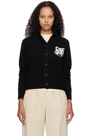 Maison Kitsuné Black Fox Head Intarsia High Neck Cardigan