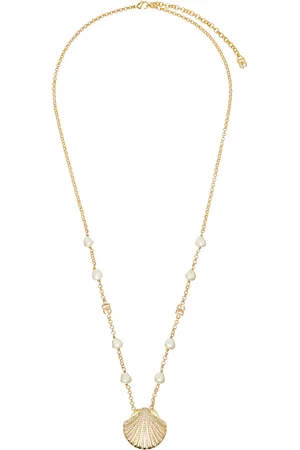 Dolce & Gabbana Gold Rhinestone Shell & DG Logo Necklace