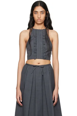Shushu/Tong Gray Ruffled Pleat Top