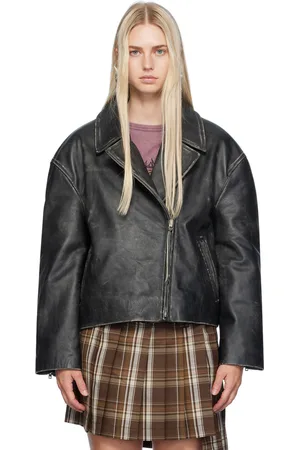 Acne Studios Black Distressed Leather Jacket