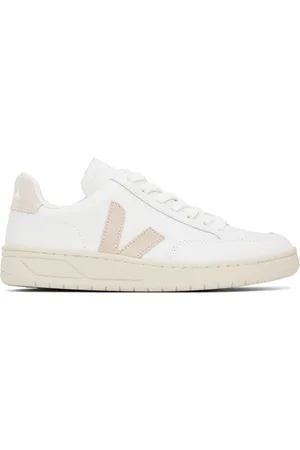 Veja White & Beige V-12 Leather Sneakers