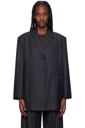 Ganni Gray Stripe Suiting Oversized Blazer