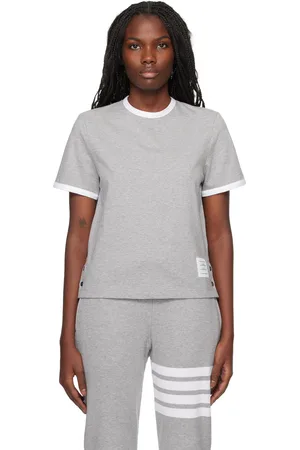 Thom Browne Gray RWB-Stripe Logo-Patch T-shirt