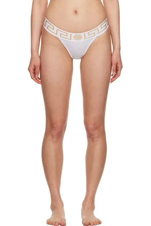 VERSACE White Greca Thong
