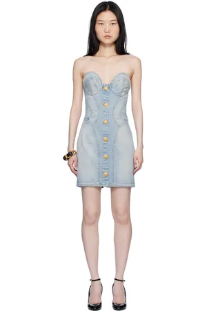 Balmain Blue Buttoned Denim Minidress