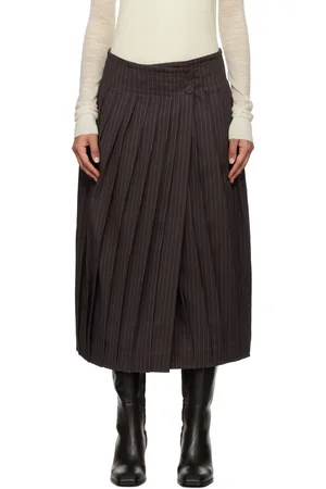 REMAIN Birger Christensen Brown Pleated Midi Skirt