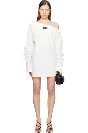 Balmain White Open Neck Asymmetric Shirt Minidress