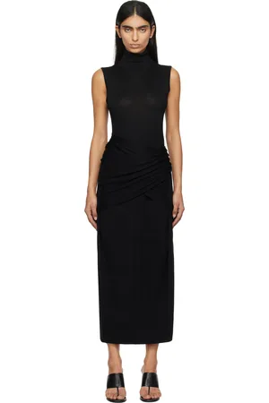 Totême Black Draped Knit Midi Dress