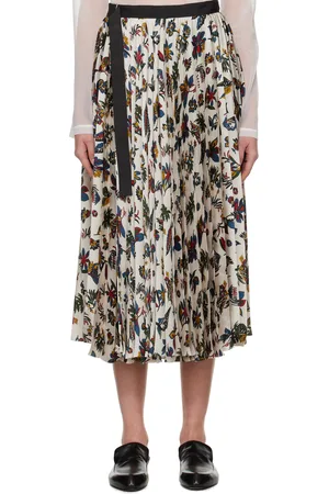 SACAI Beige Tropical Print Midi Skirt