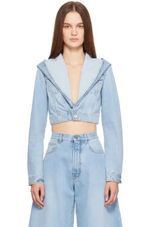 Alaïa Blue Hooded Cropped Denim Jacket