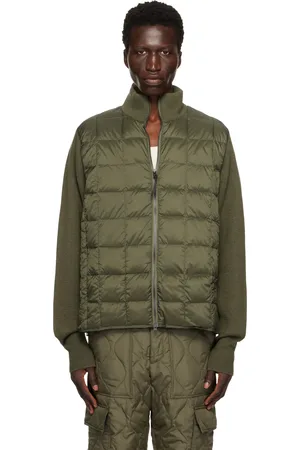 TAION Khaki Basic High Neck W Zip Knit Sleeve Down Jacket