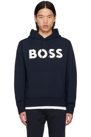 HUGO BOSS Navy Bonded Contrast Logo Hoodie