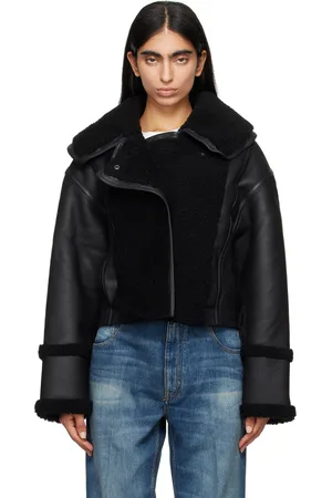 Victoria Beckham Black Paneled Shearling Jacket
