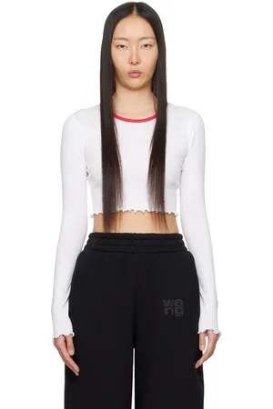 Alexander Wang White Cropped Long Sleeve T-Shirt