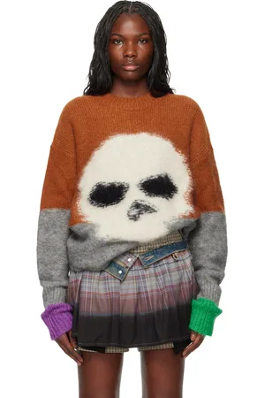 ERL Orange Mohair Skull Intarsia Sweater