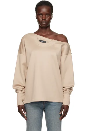 Balmain Beige Asymmetrical Jersey Off-The-Shoulder Sweatshirt