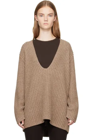 Leset Beige Emma Deep V Sweater