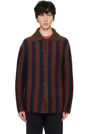 BODE Navy & Brown Mohair Stripe Cardigan