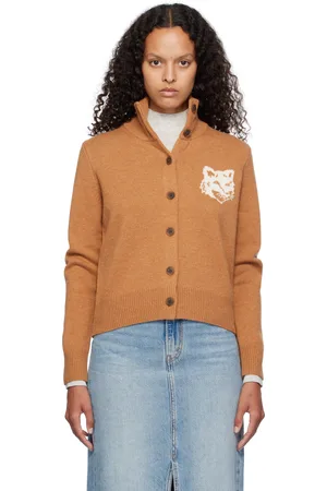 Maison Kitsuné Orange Fox Head Intarsia High Neck Cardigan