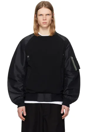 SACAI Black Nylon Twill x Knit Sweater