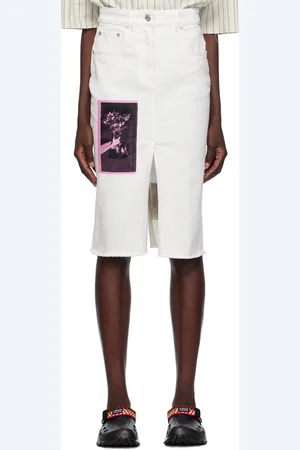 Lanvin White Patch Denim Midi Skirt