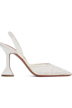 Amina Muaddi Off-White Holli Lace Sling Heels