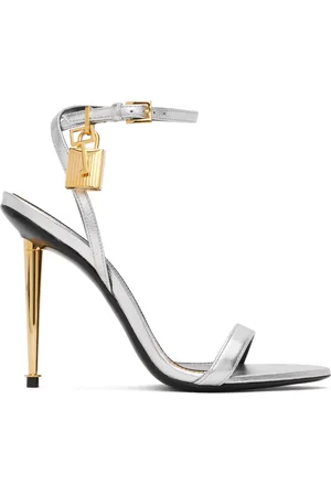 Tom Ford Silver Padlock Pointy Naked Heeled Sandals