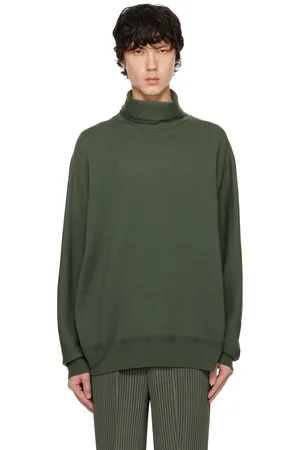Issey Miyake Khaki Wool Smooth Knit Turtleneck