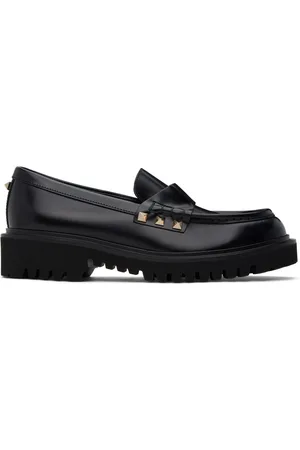 VALENTINO GARAVANI Black Rockstud Calfskin Loafers